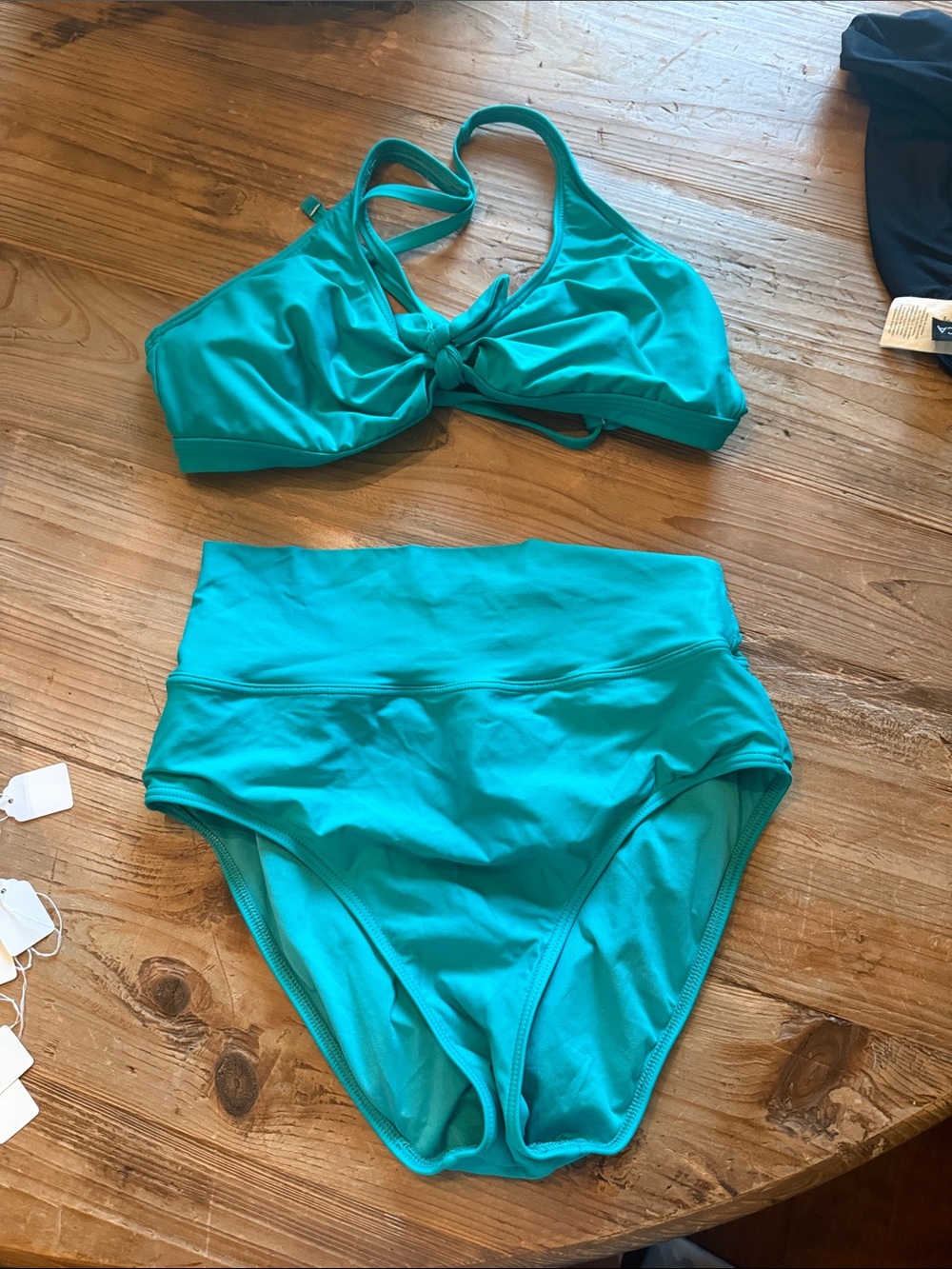 High-Waist Knot Front Bikini Set in Teal